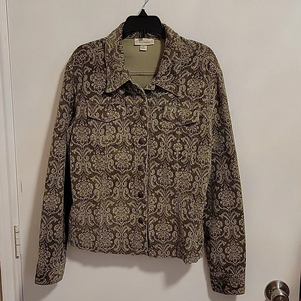 Never Worn‎ Dress Barn Women's Button Up Corduroy Green Print Jacket Size M